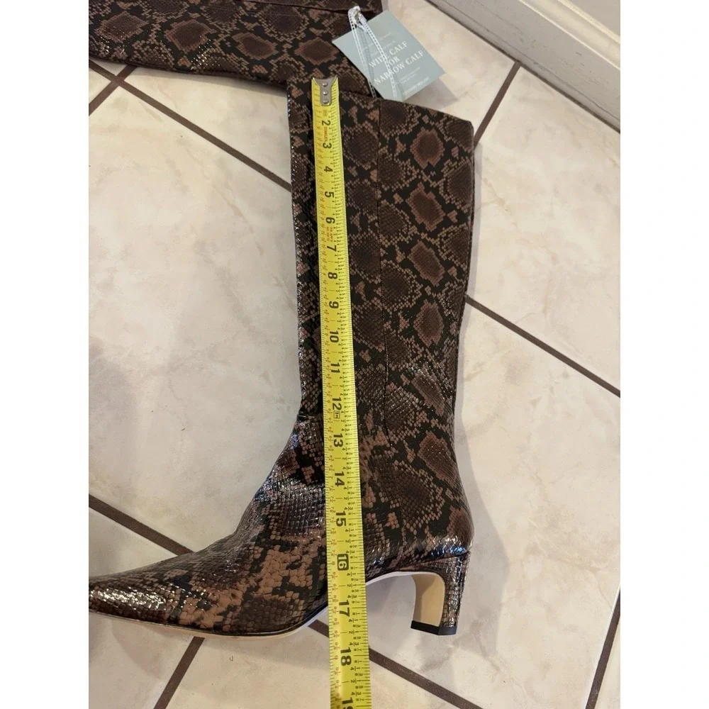 NWOB Antonio Melani Brown Python Snake Print Patent Leather‎ Boots Zip Sz 8M
